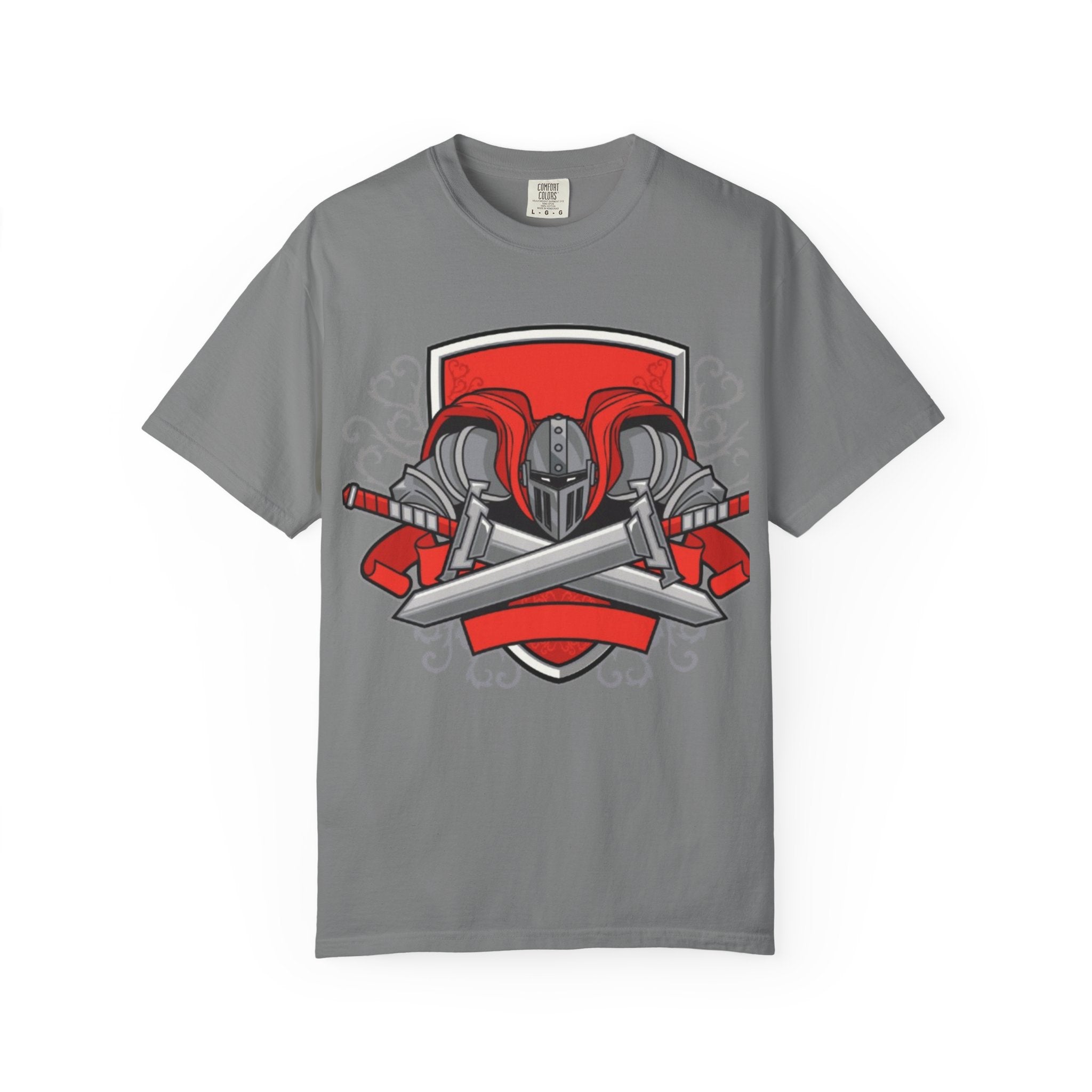 Knight Helmet & Crossed Swords T‑Shirt — “Live by the Sword, Die by the Sword” Medieval Graphic Tee