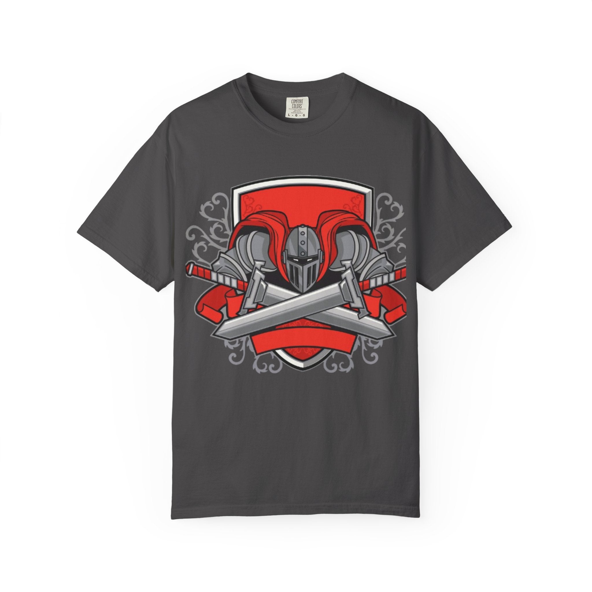 Knight Helmet & Crossed Swords T‑Shirt — “Live by the Sword, Die by the Sword” Medieval Graphic Tee