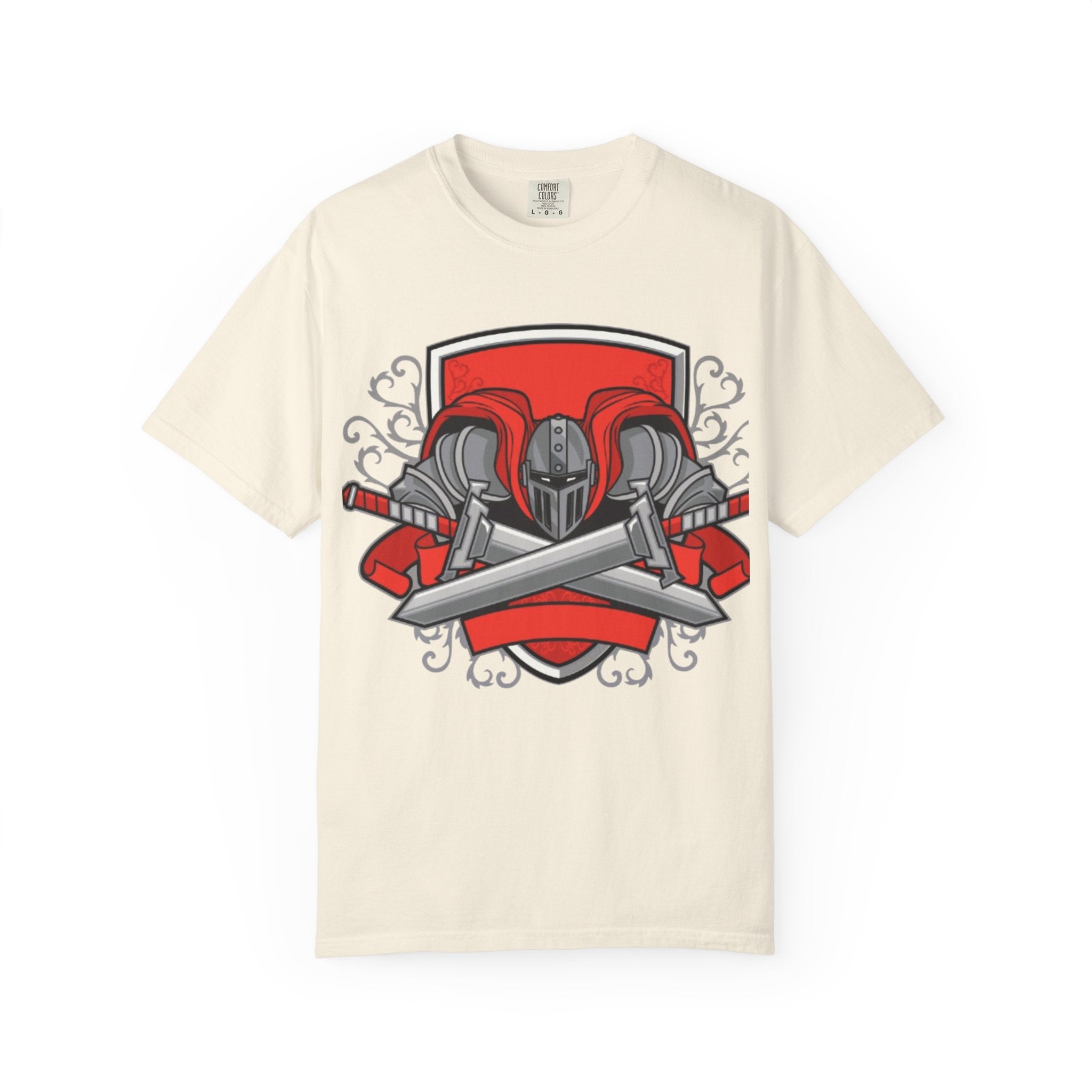Knight Helmet & Crossed Swords T‑Shirt — “Live by the Sword, Die by the Sword” Medieval Graphic Tee