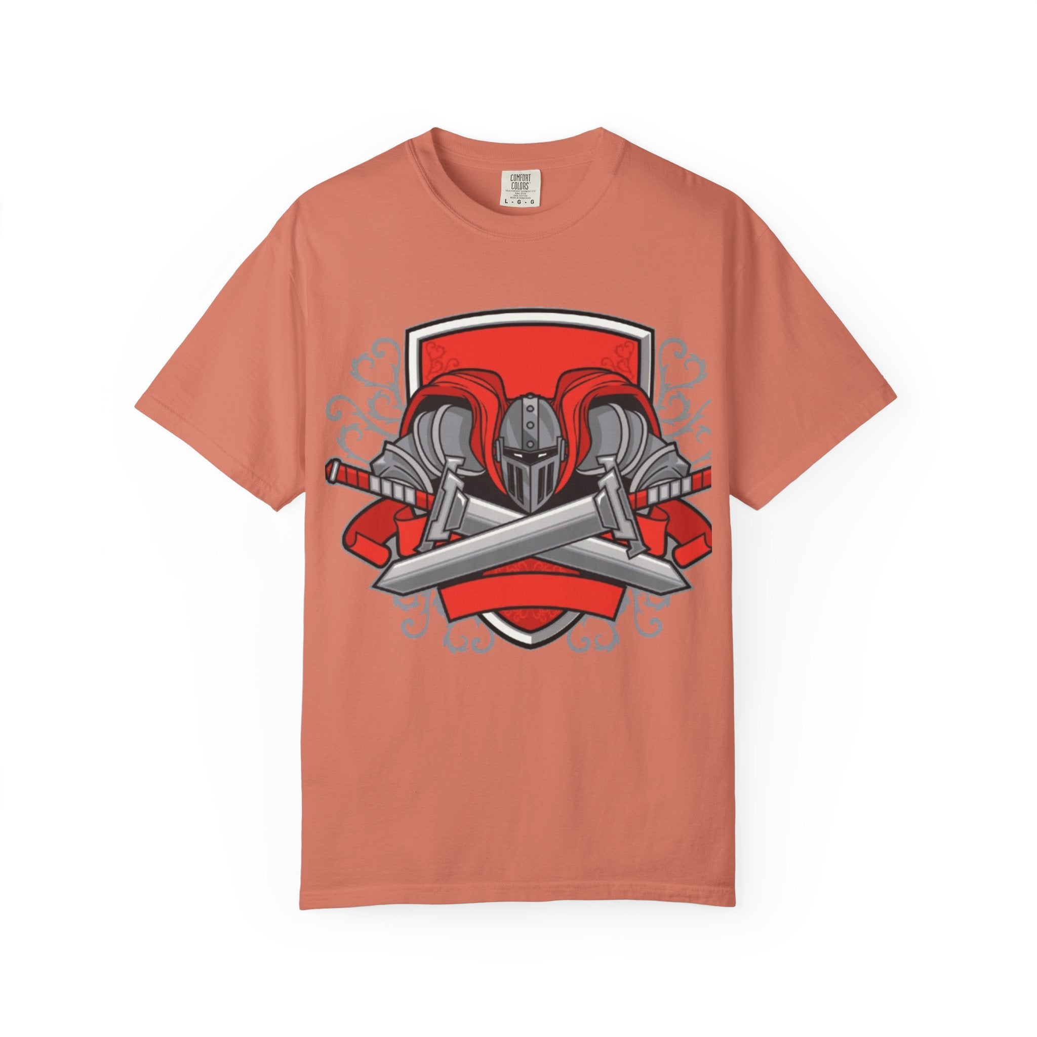 Knight Helmet & Crossed Swords T‑Shirt — “Live by the Sword, Die by the Sword” Medieval Graphic Tee