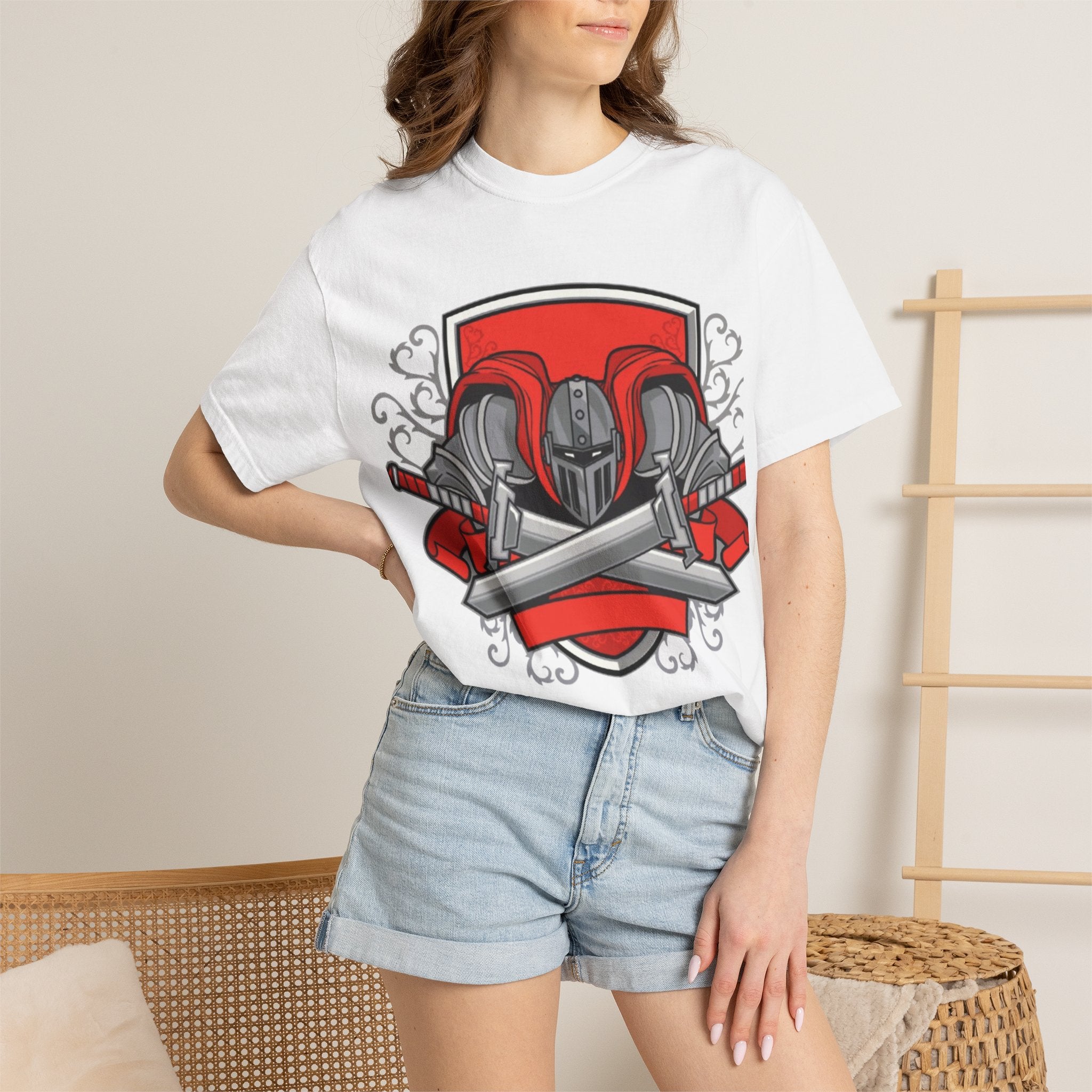 Knight Helmet & Crossed Swords T‑Shirt — “Live by the Sword, Die by the Sword” Medieval Graphic Tee