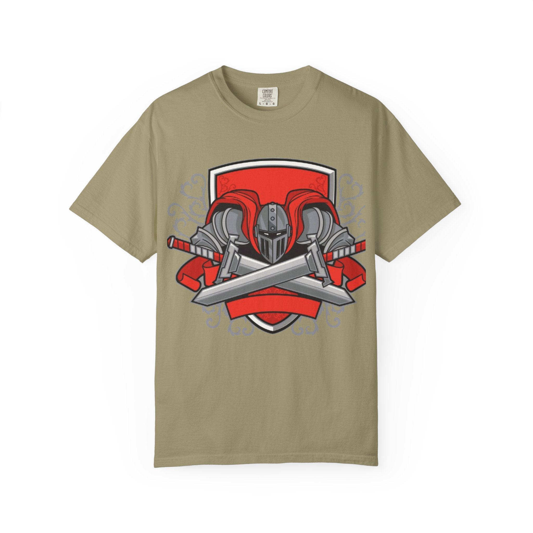 Knight Helmet & Crossed Swords T‑Shirt — “Live by the Sword, Die by the Sword” Medieval Graphic Tee