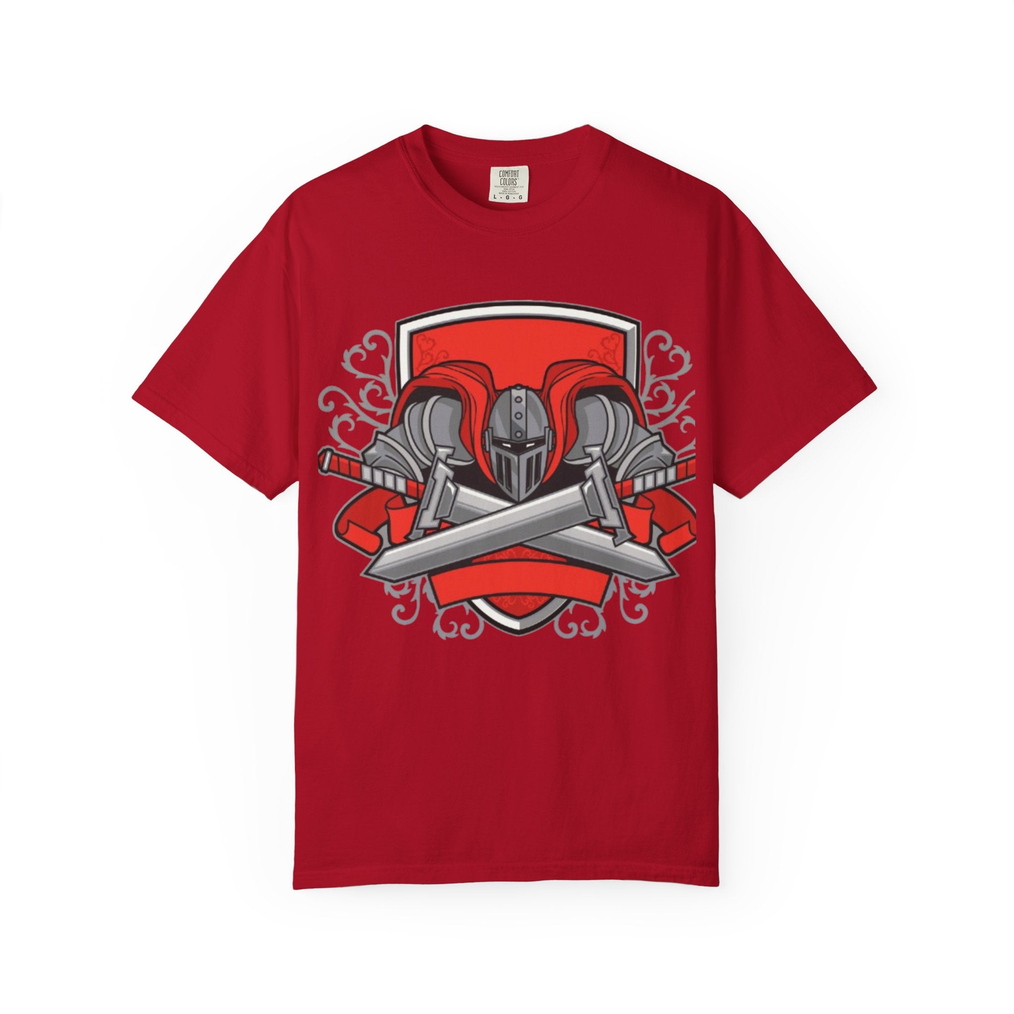 Knight Helmet & Crossed Swords T‑Shirt — “Live by the Sword, Die by the Sword” Medieval Graphic Tee