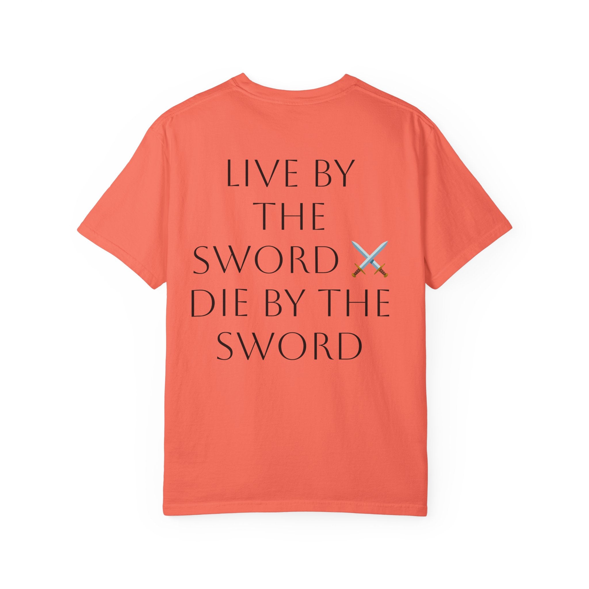 Knight Helmet & Crossed Swords T‑Shirt — “Live by the Sword, Die by the Sword” Medieval Graphic Tee