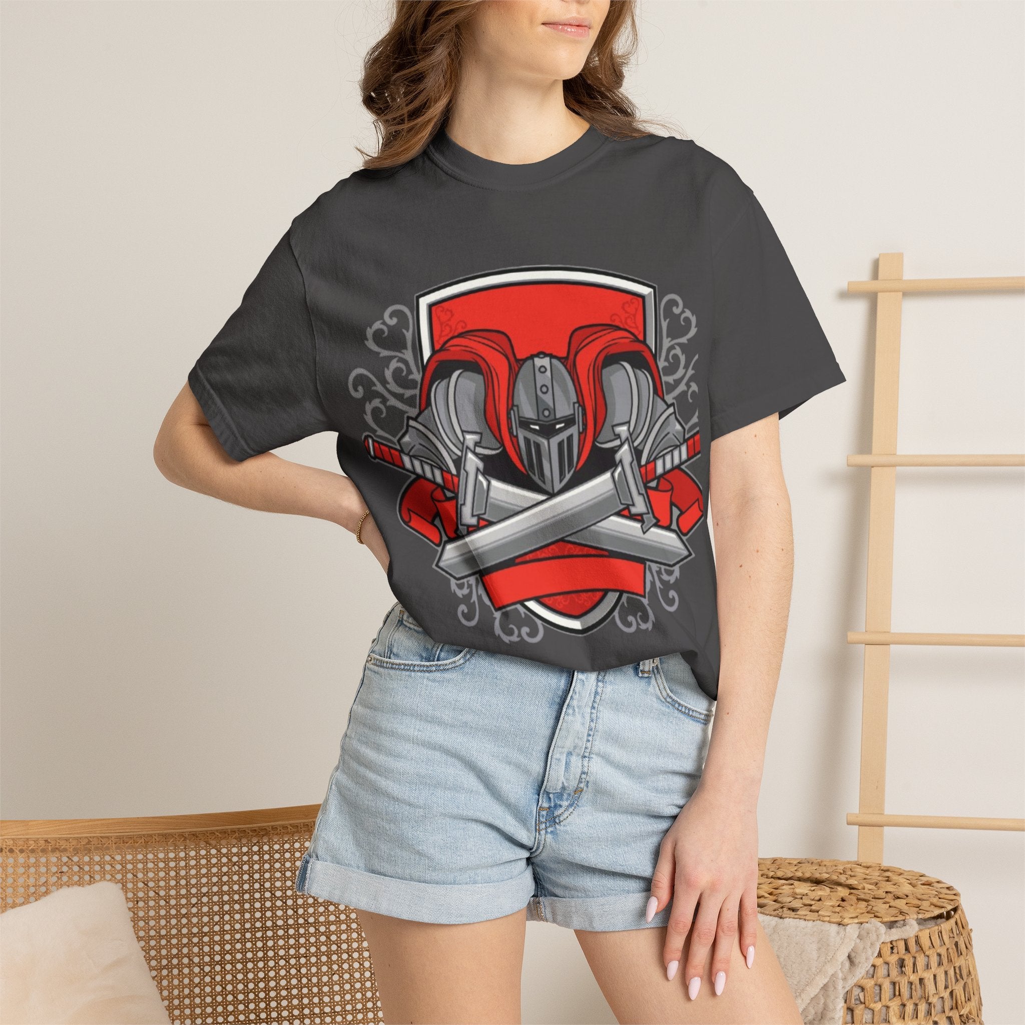 Knight Helmet & Crossed Swords T‑Shirt — “Live by the Sword, Die by the Sword” Medieval Graphic Tee