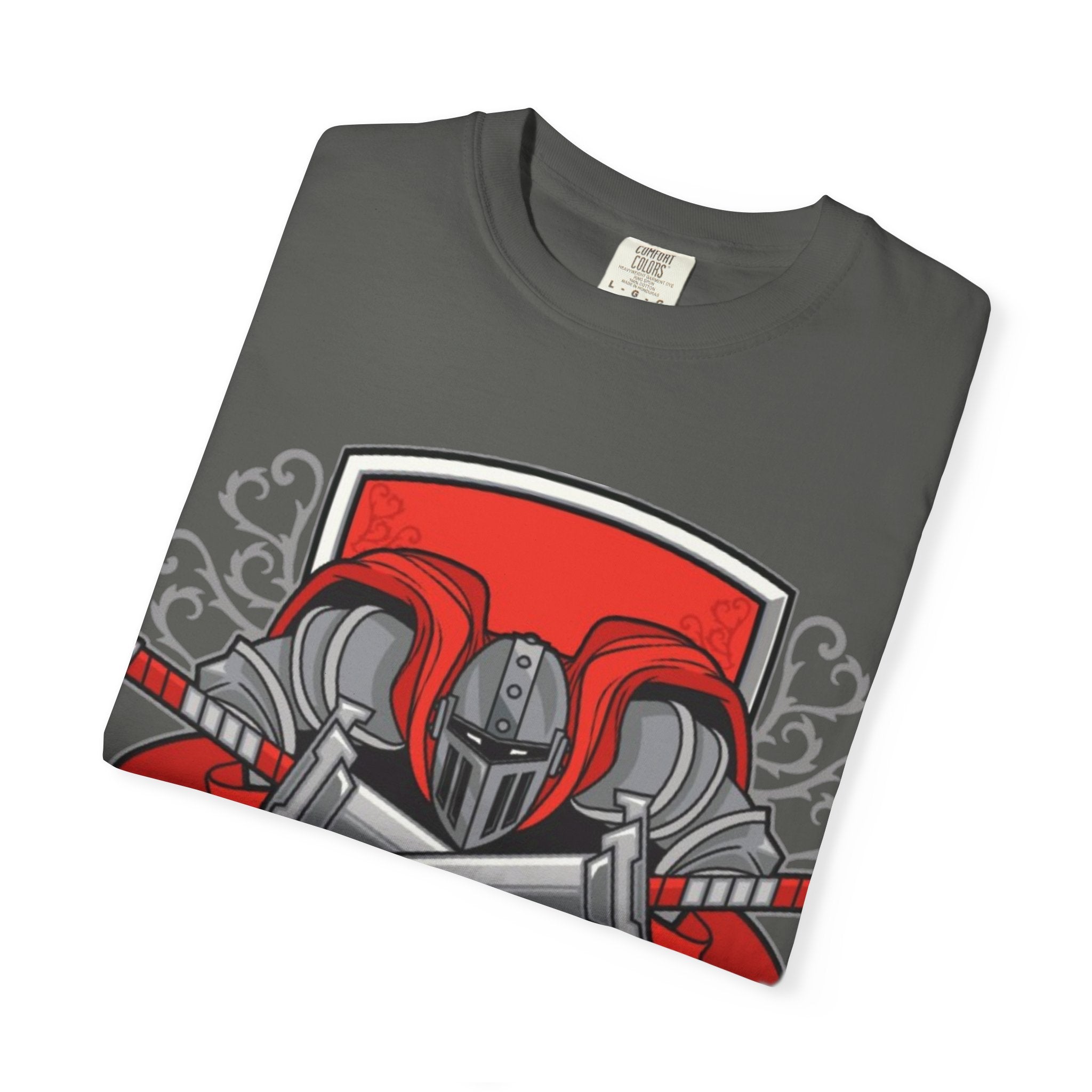Knight Helmet & Crossed Swords T‑Shirt — “Live by the Sword, Die by the Sword” Medieval Graphic Tee