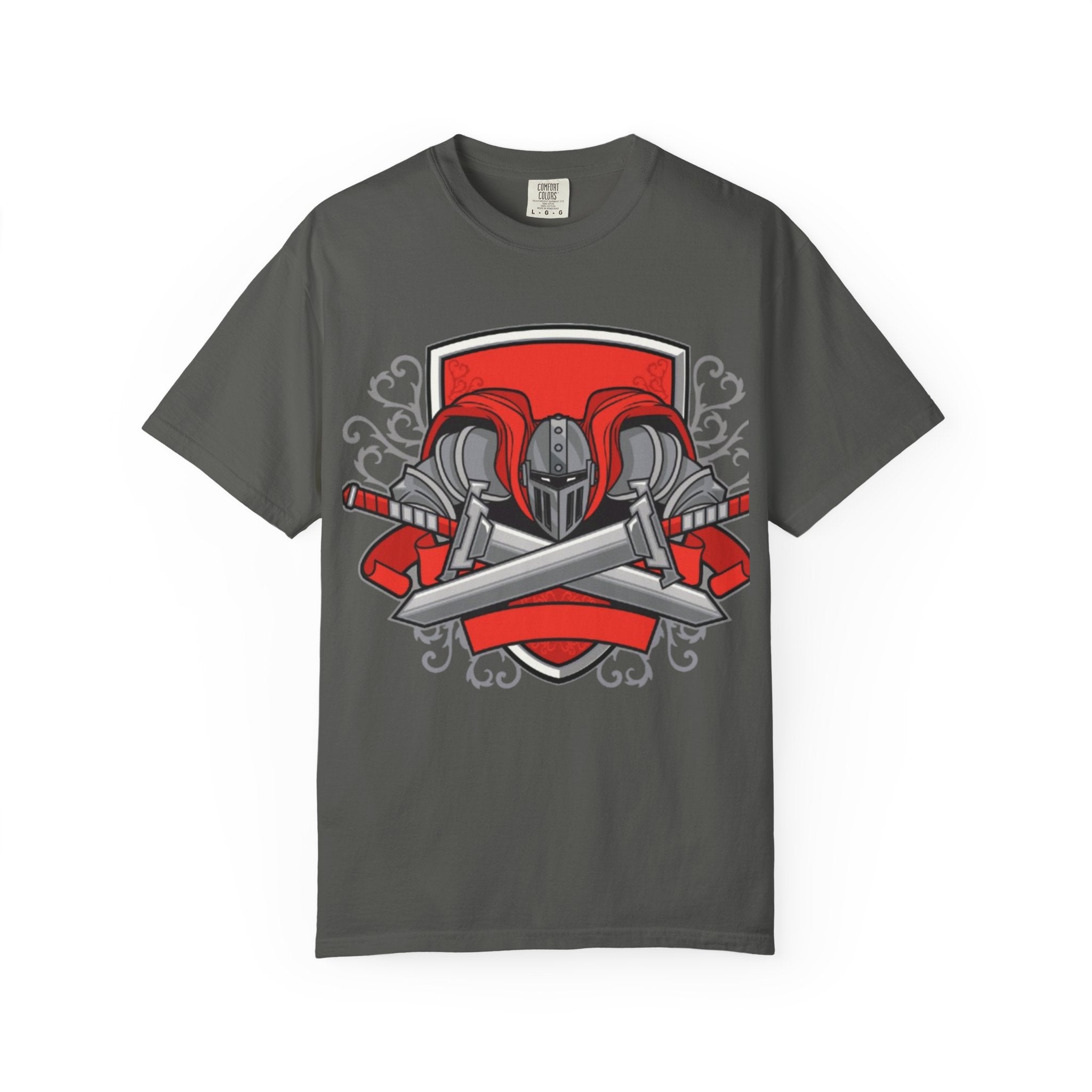 Knight Helmet & Crossed Swords T‑Shirt — “Live by the Sword, Die by the Sword” Medieval Graphic Tee