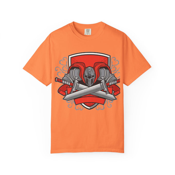 Knight Helmet & Crossed Swords T‑Shirt — “Live by the Sword, Die by the Sword” Medieval Graphic Tee