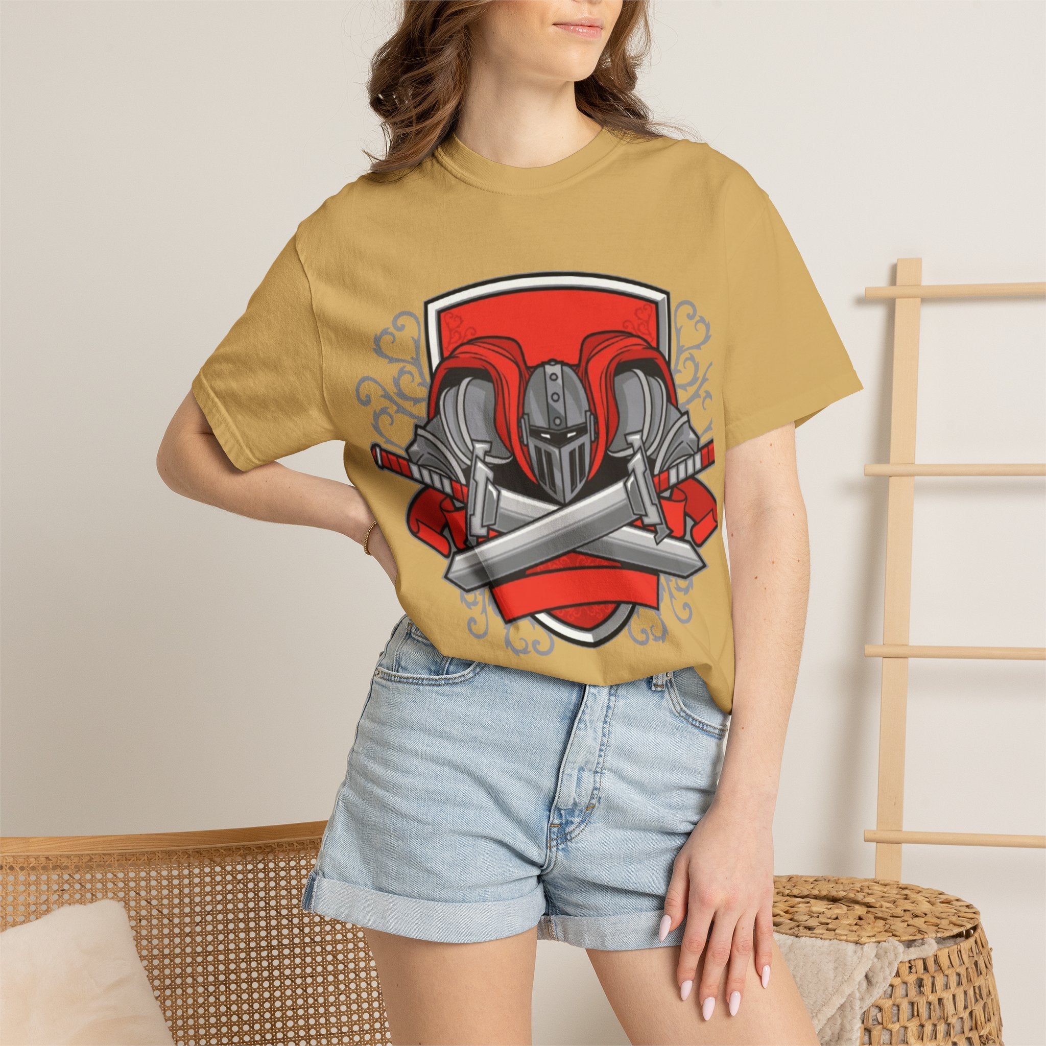 Knight Helmet & Crossed Swords T‑Shirt — “Live by the Sword, Die by the Sword” Medieval Graphic Tee