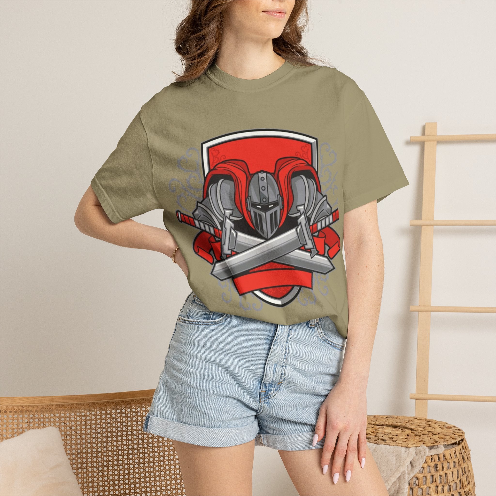 Knight Helmet & Crossed Swords T‑Shirt — “Live by the Sword, Die by the Sword” Medieval Graphic Tee