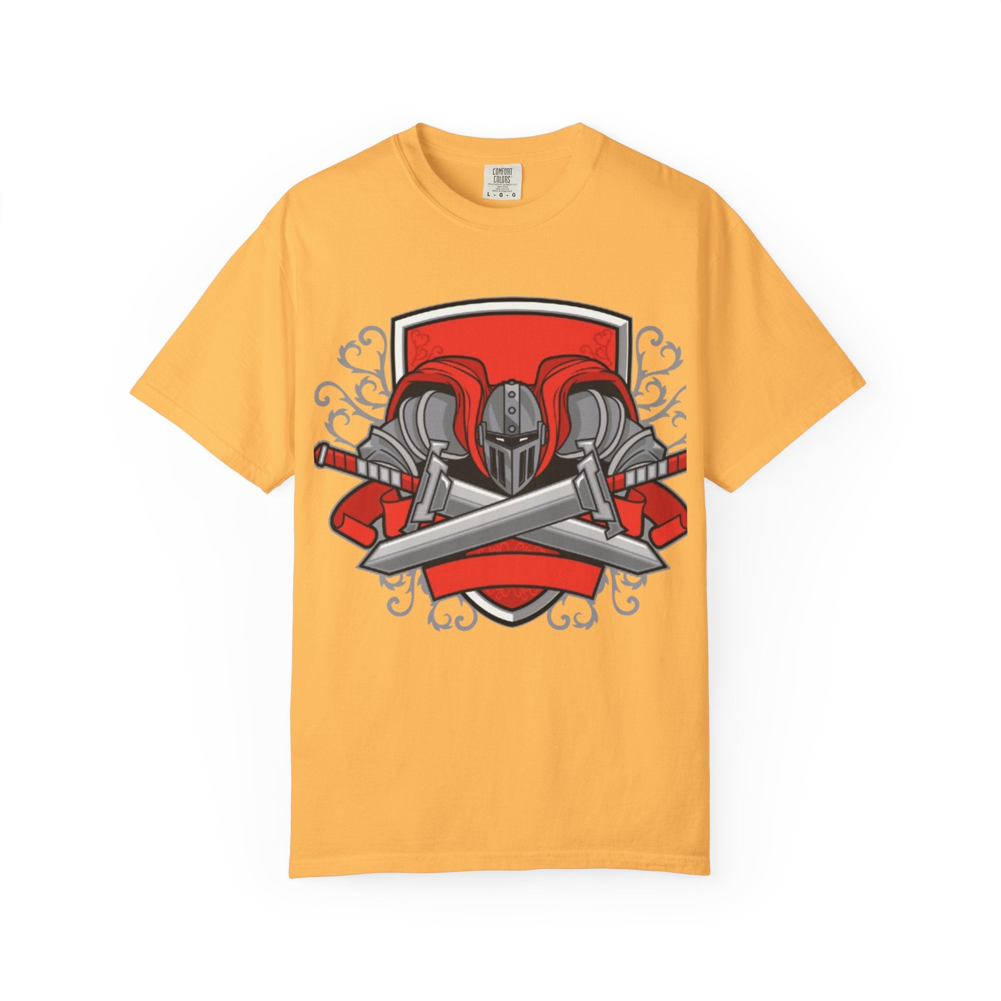 Knight Helmet & Crossed Swords T‑Shirt — “Live by the Sword, Die by the Sword” Medieval Graphic Tee