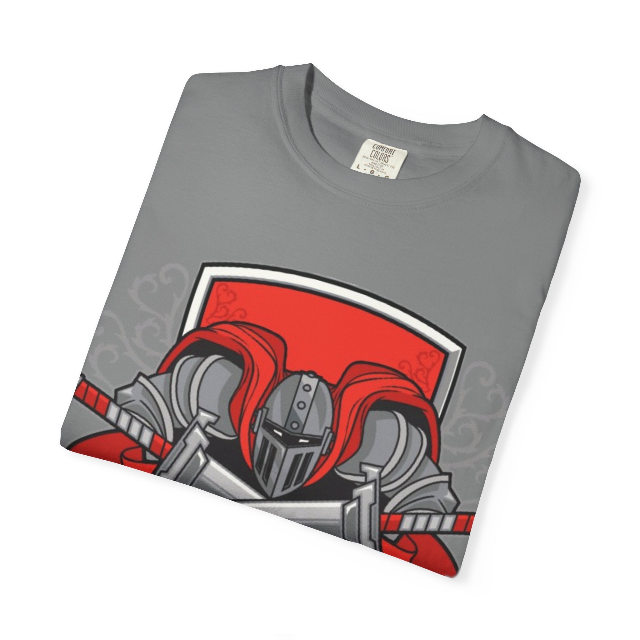 Knight Helmet & Crossed Swords T‑Shirt — “Live by the Sword, Die by the Sword” Medieval Graphic Tee