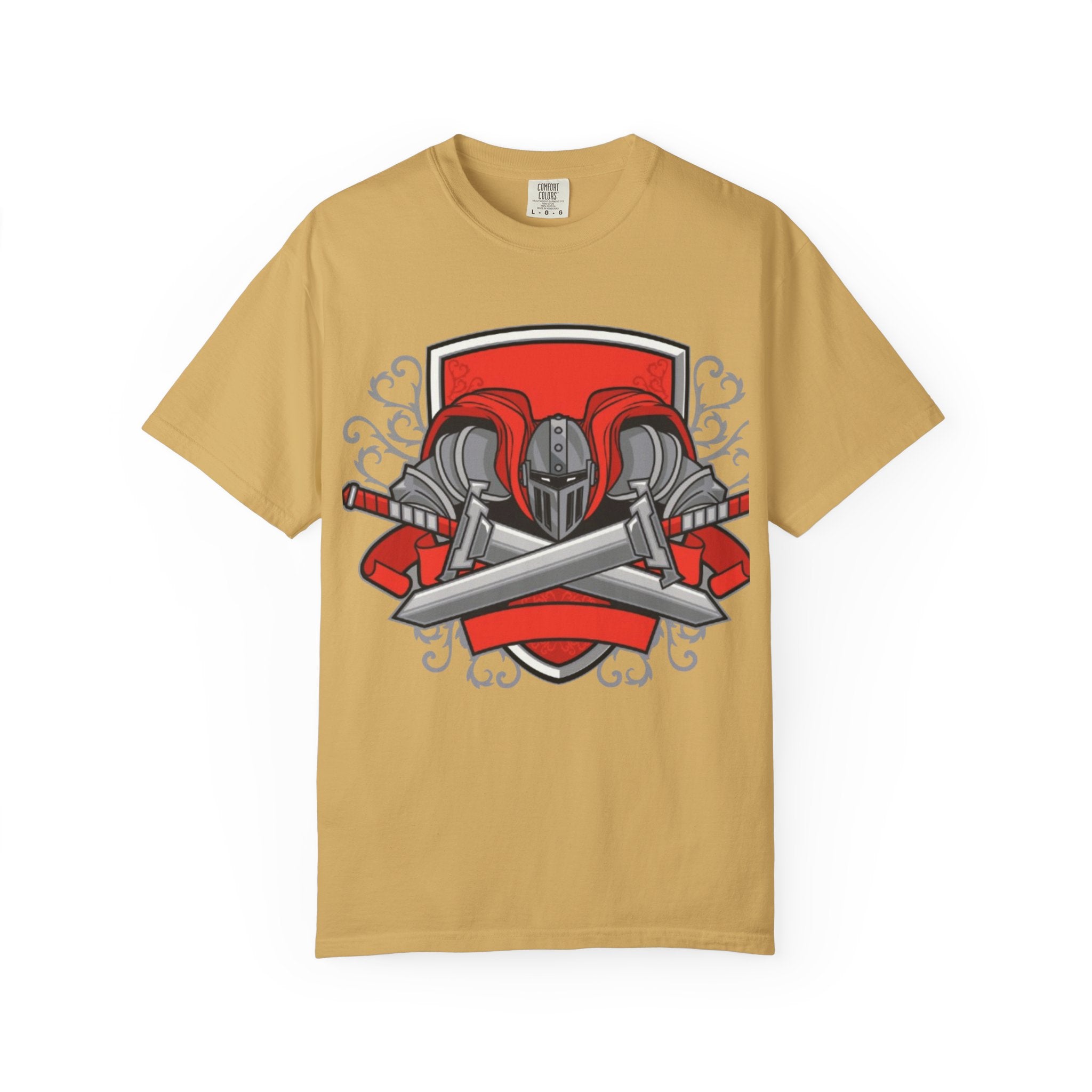 Knight Helmet & Crossed Swords T‑Shirt — “Live by the Sword, Die by the Sword” Medieval Graphic Tee