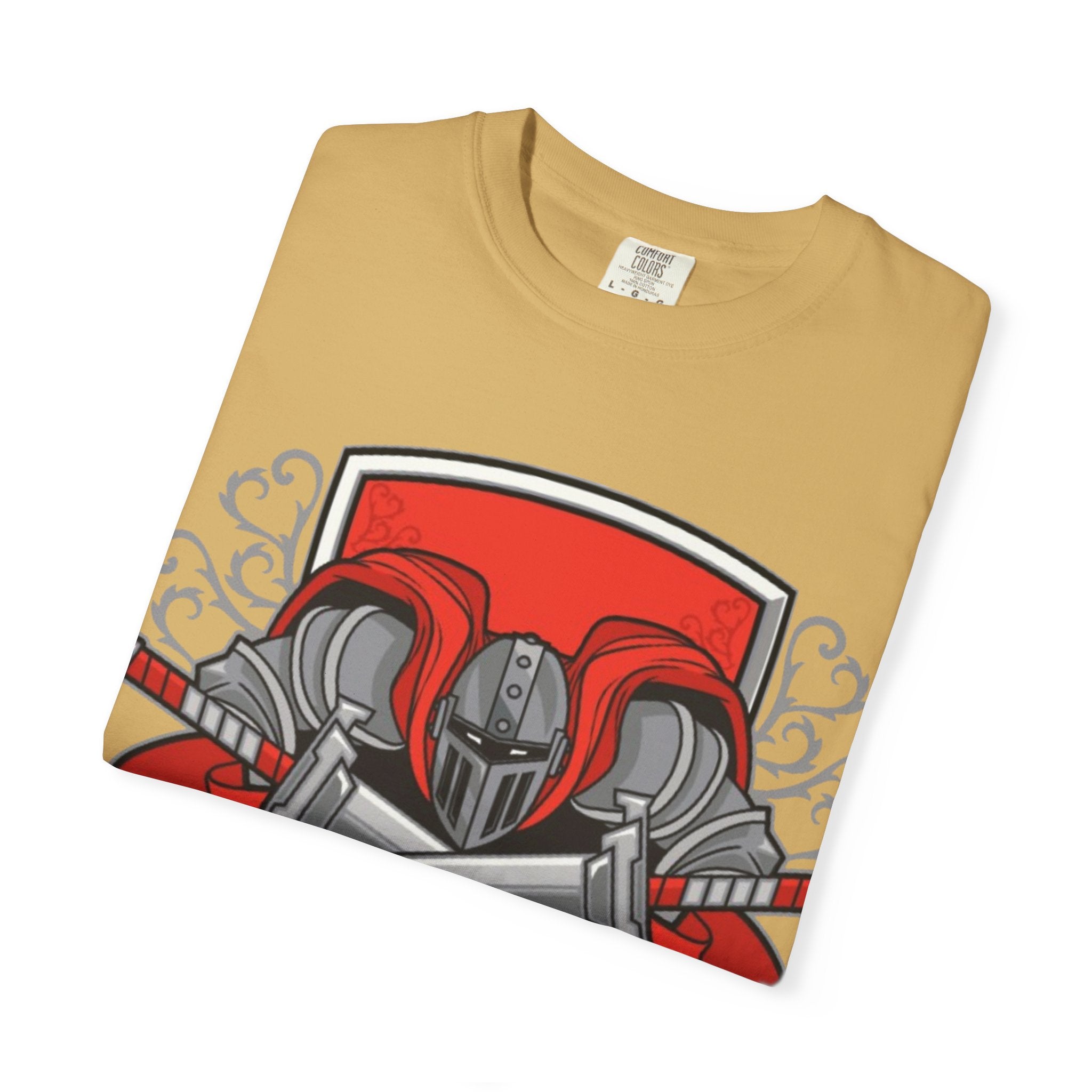Knight Helmet & Crossed Swords T‑Shirt — “Live by the Sword, Die by the Sword” Medieval Graphic Tee