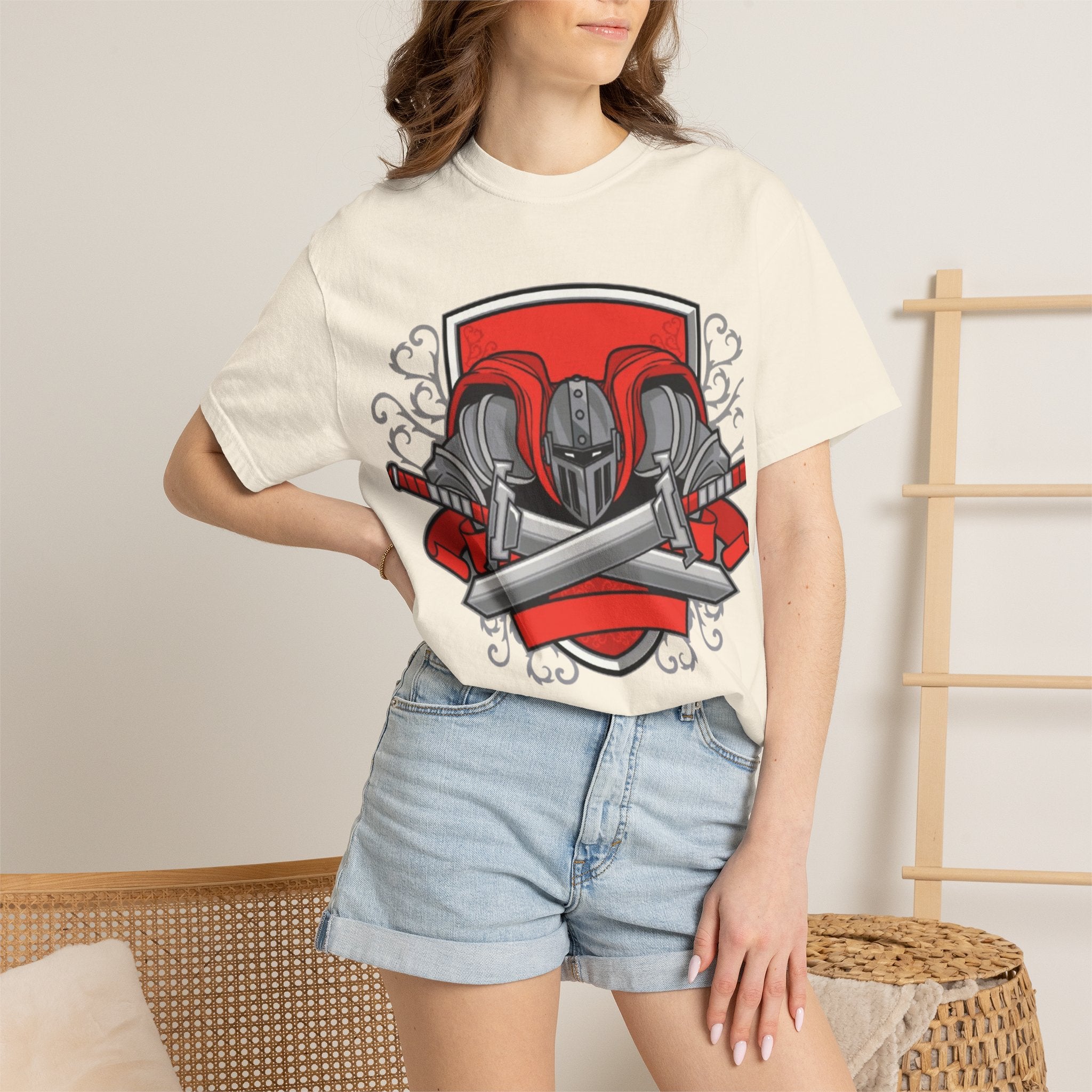 Knight Helmet & Crossed Swords T‑Shirt — “Live by the Sword, Die by the Sword” Medieval Graphic Tee