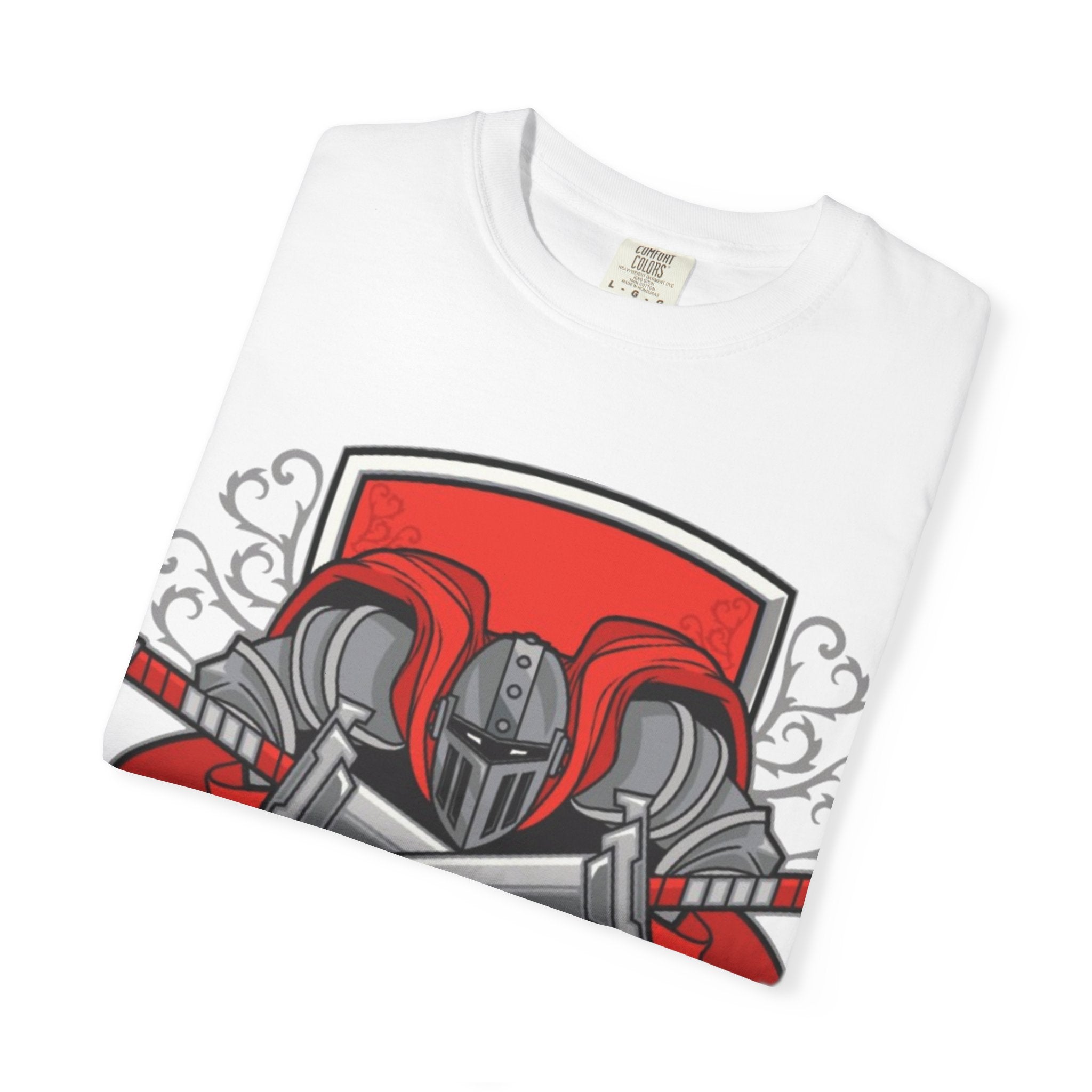 Knight Helmet & Crossed Swords T‑Shirt — “Live by the Sword, Die by the Sword” Medieval Graphic Tee