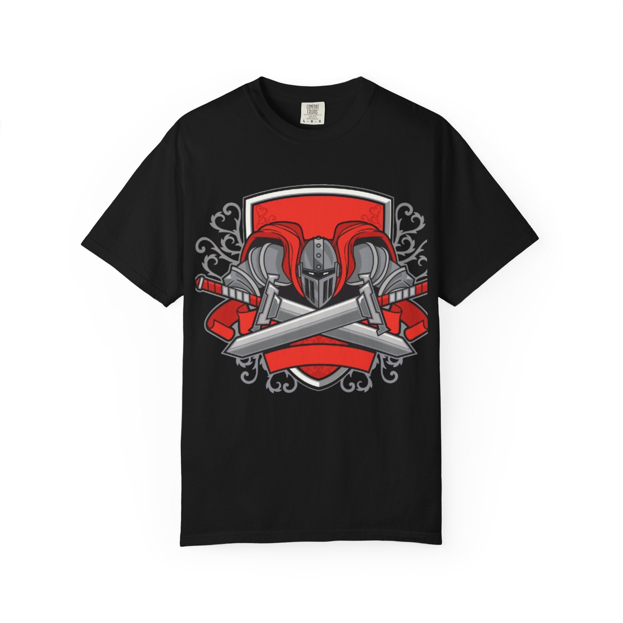 Knight Helmet & Crossed Swords T‑Shirt — “Live by the Sword, Die by the Sword” Medieval Graphic Tee