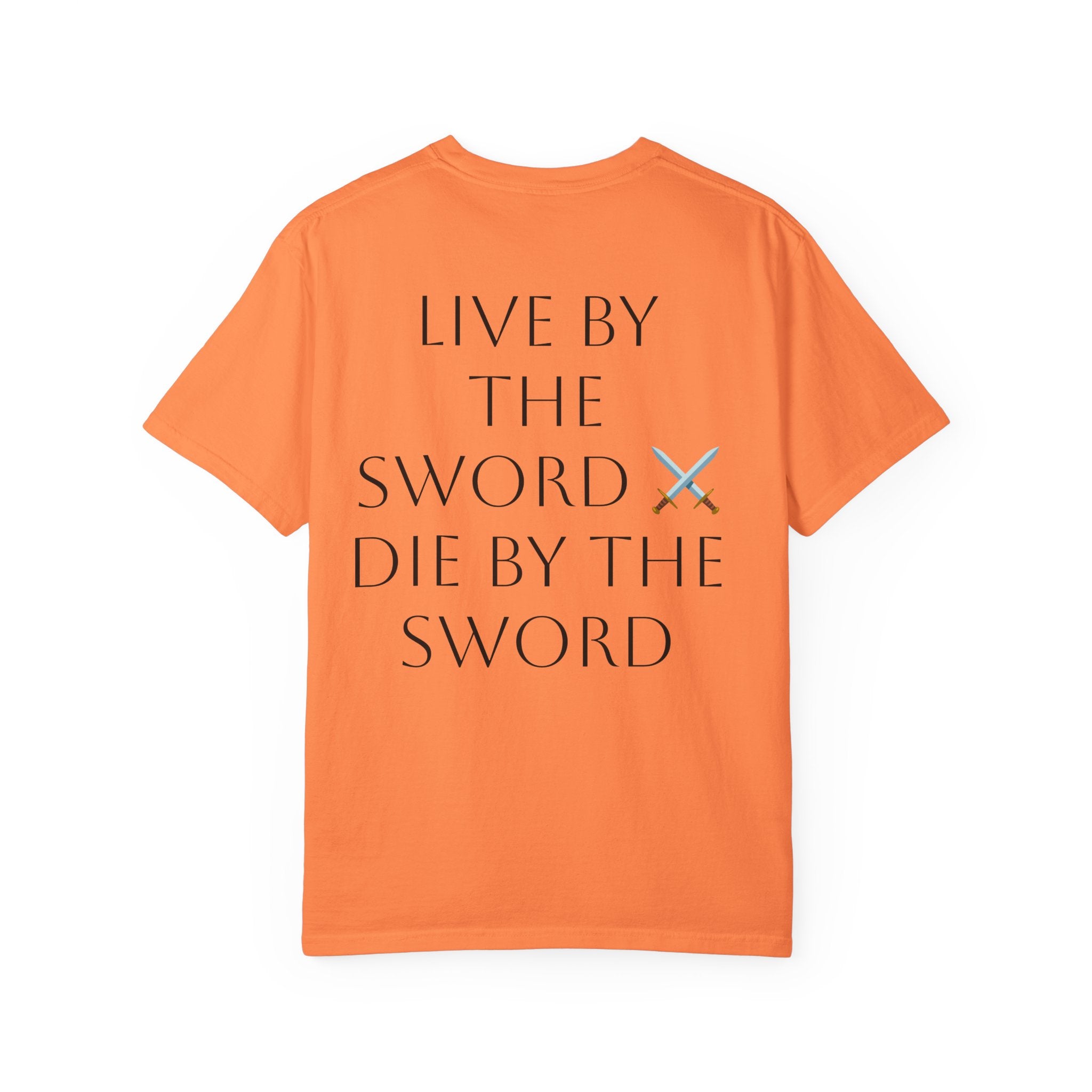 Knight Helmet & Crossed Swords T‑Shirt — “Live by the Sword, Die by the Sword” Medieval Graphic Tee