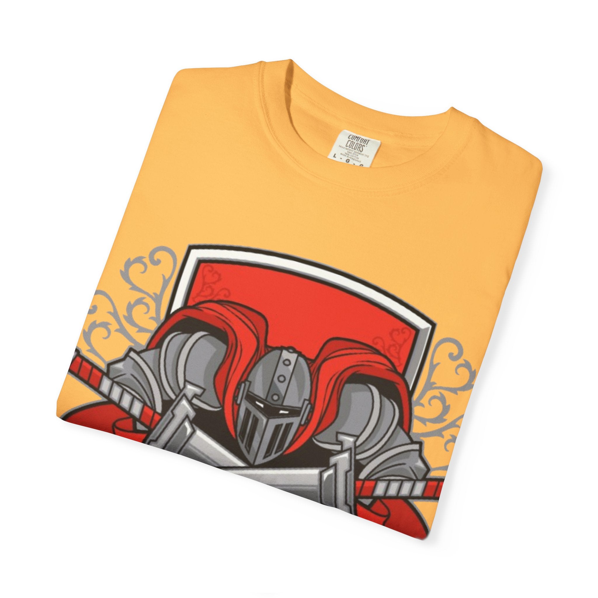 Knight Helmet & Crossed Swords T‑Shirt — “Live by the Sword, Die by the Sword” Medieval Graphic Tee