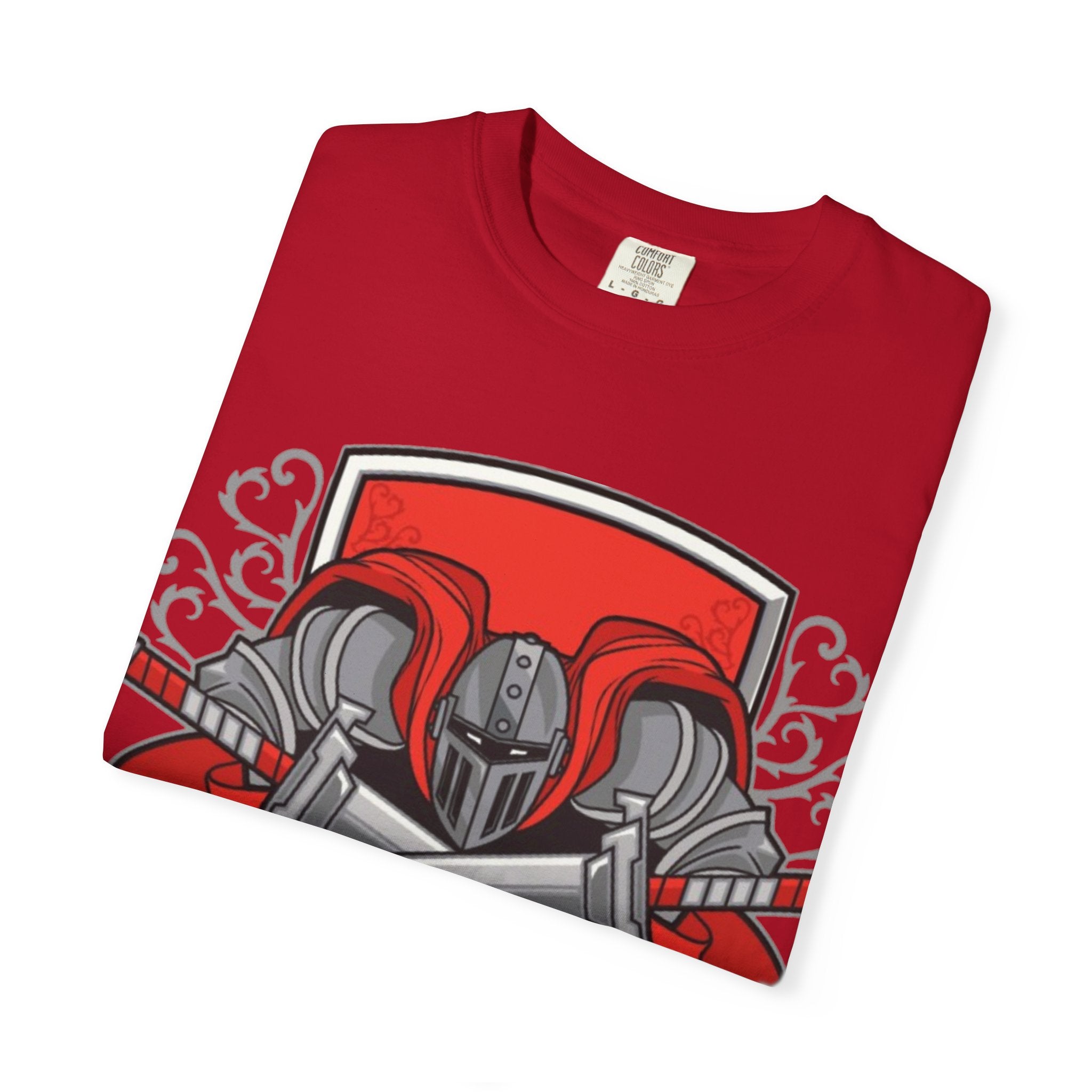 Knight Helmet & Crossed Swords T‑Shirt — “Live by the Sword, Die by the Sword” Medieval Graphic Tee