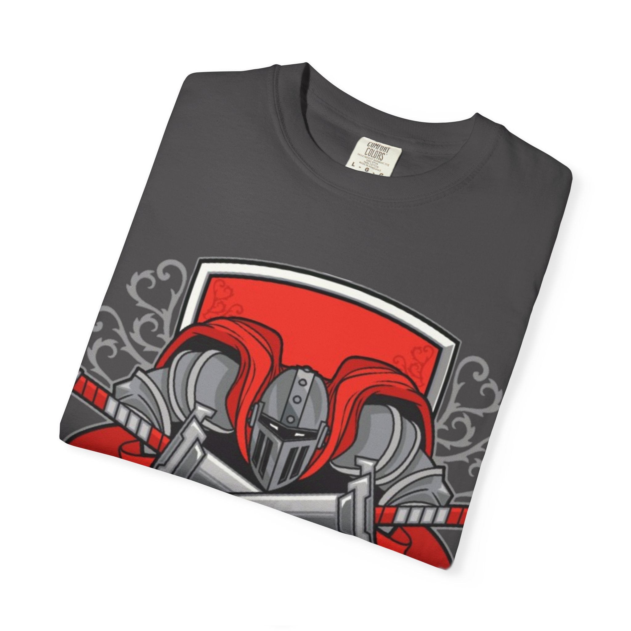 Knight Helmet & Crossed Swords T‑Shirt — “Live by the Sword, Die by the Sword” Medieval Graphic Tee