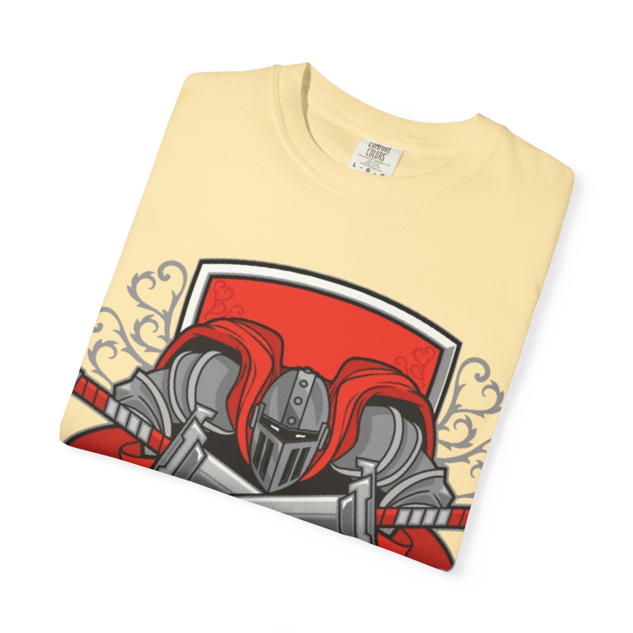 Knight Helmet & Crossed Swords T‑Shirt — “Live by the Sword, Die by the Sword” Medieval Graphic Tee