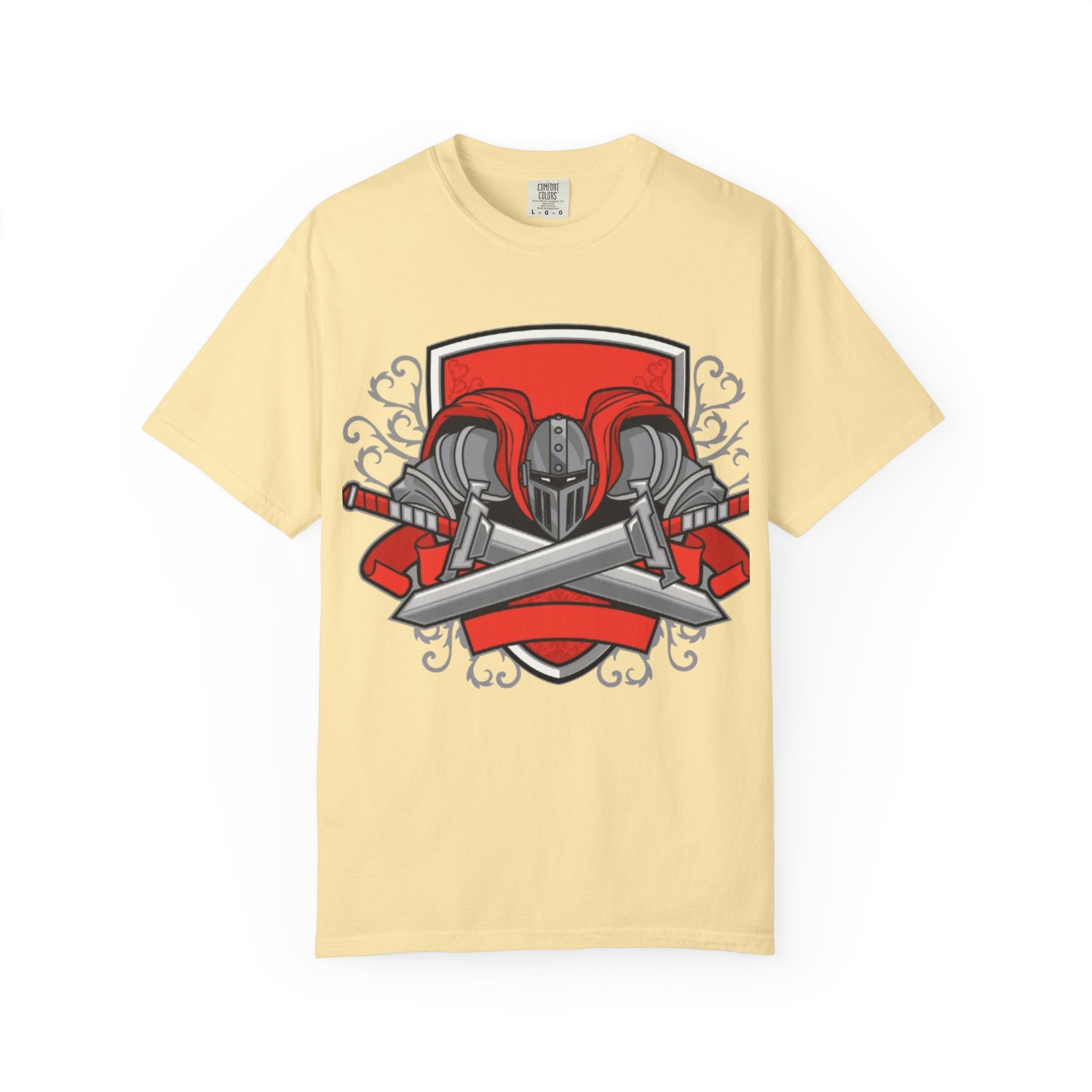 Knight Helmet & Crossed Swords T‑Shirt — “Live by the Sword, Die by the Sword” Medieval Graphic Tee
