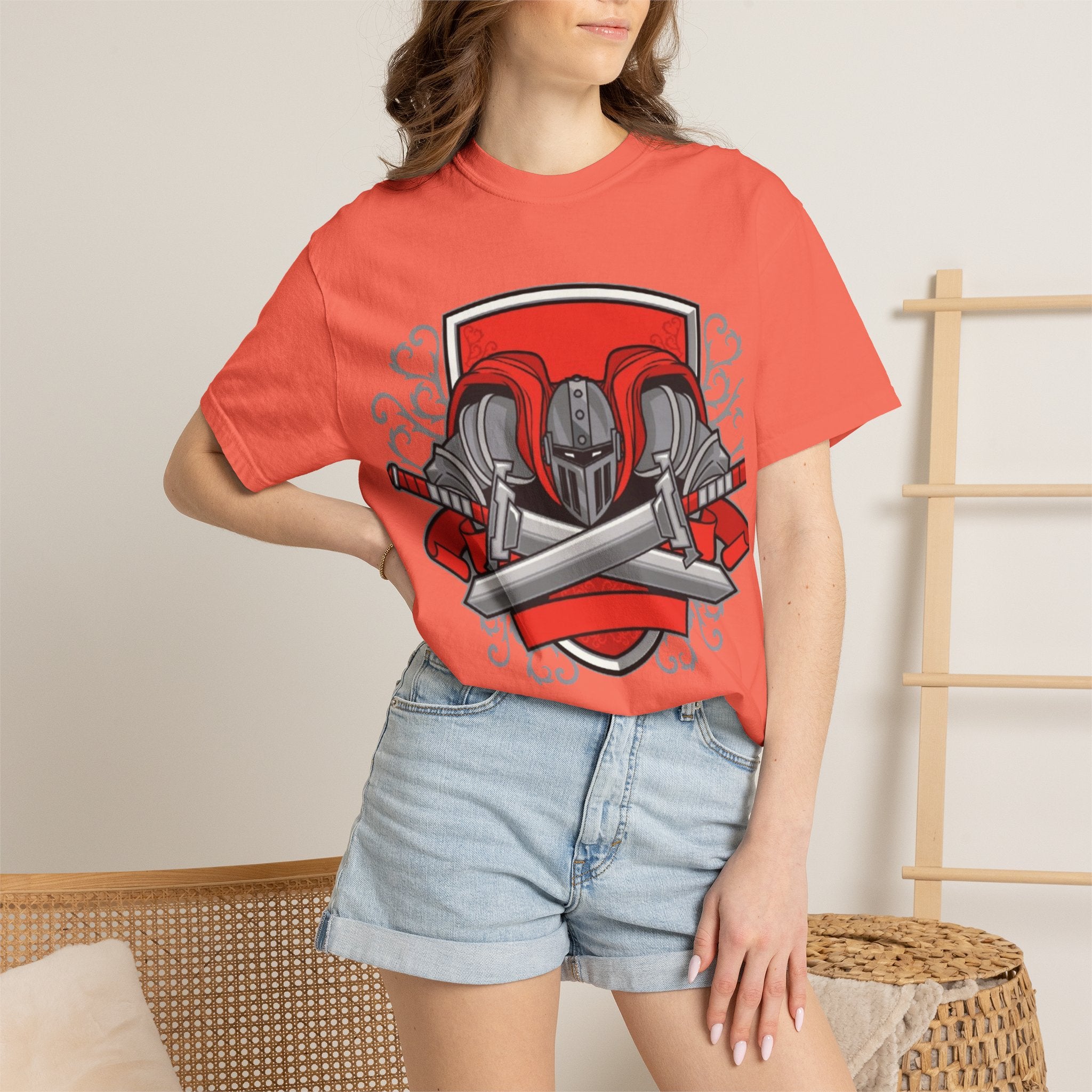 Knight Helmet & Crossed Swords T‑Shirt — “Live by the Sword, Die by the Sword” Medieval Graphic Tee