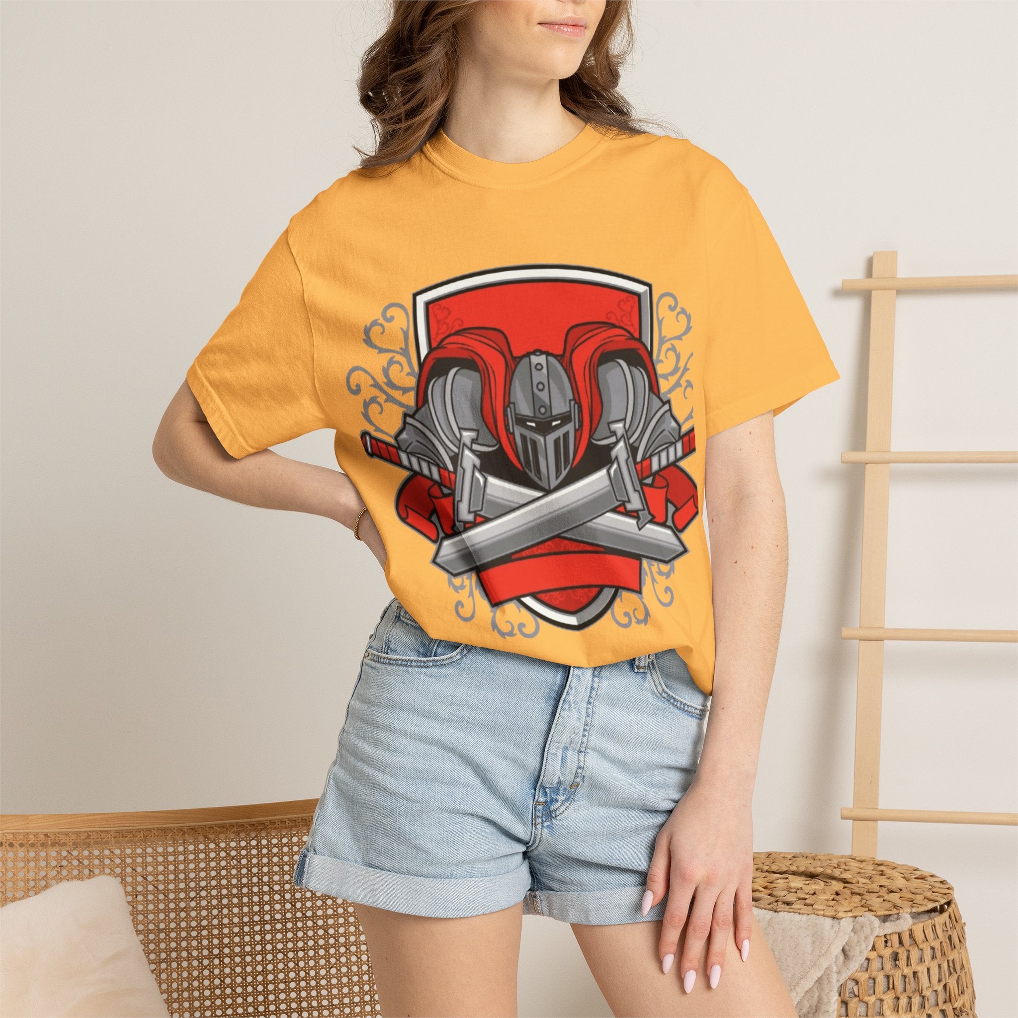 Knight Helmet & Crossed Swords T‑Shirt — “Live by the Sword, Die by the Sword” Medieval Graphic Tee