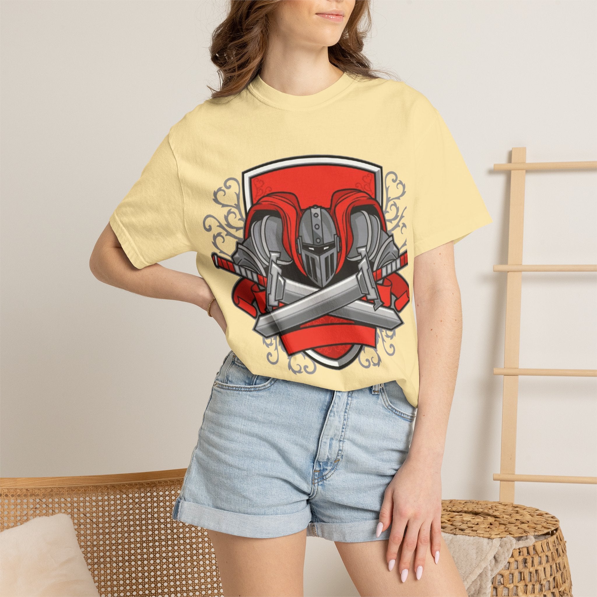 Knight Helmet & Crossed Swords T‑Shirt — “Live by the Sword, Die by the Sword” Medieval Graphic Tee