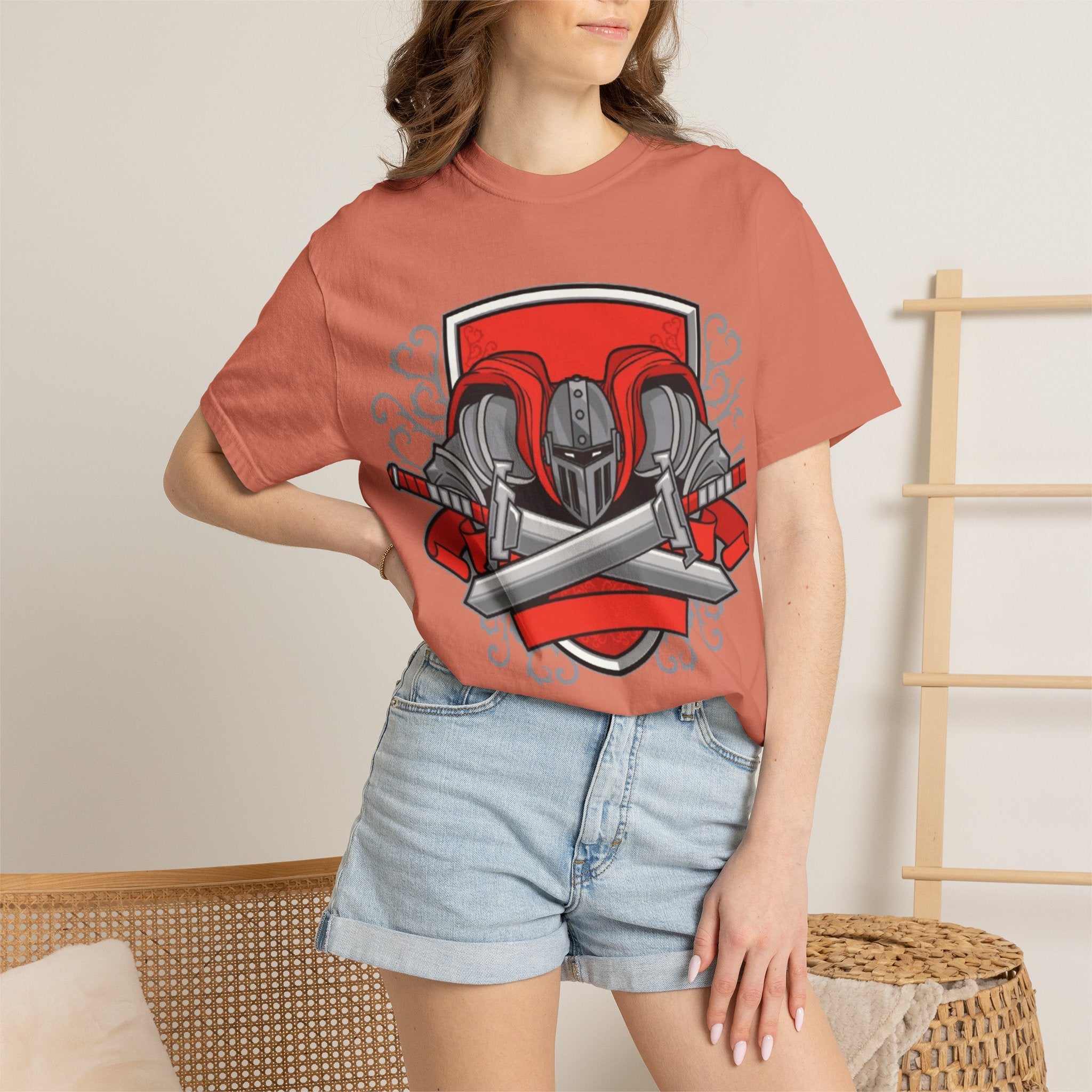 Knight Helmet & Crossed Swords T‑Shirt — “Live by the Sword, Die by the Sword” Medieval Graphic Tee