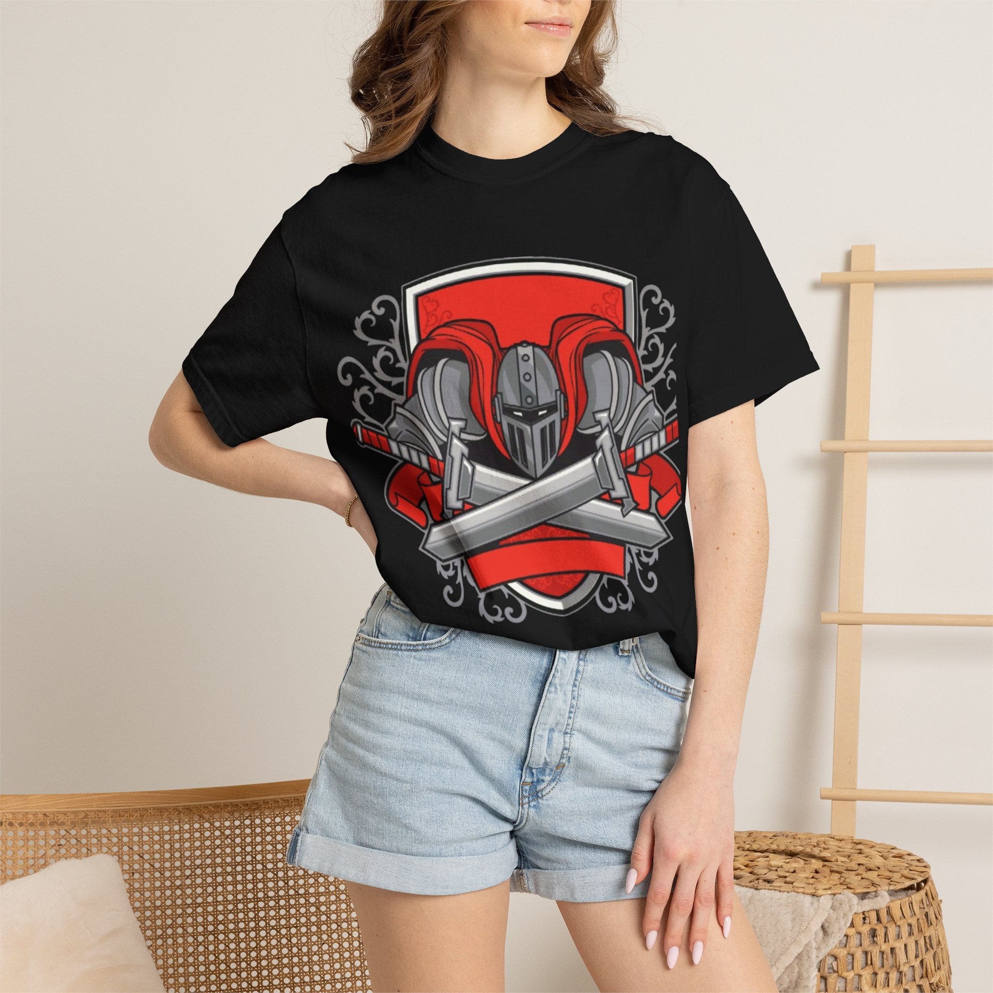 Knight Helmet & Crossed Swords T‑Shirt — “Live by the Sword, Die by the Sword” Medieval Graphic Tee