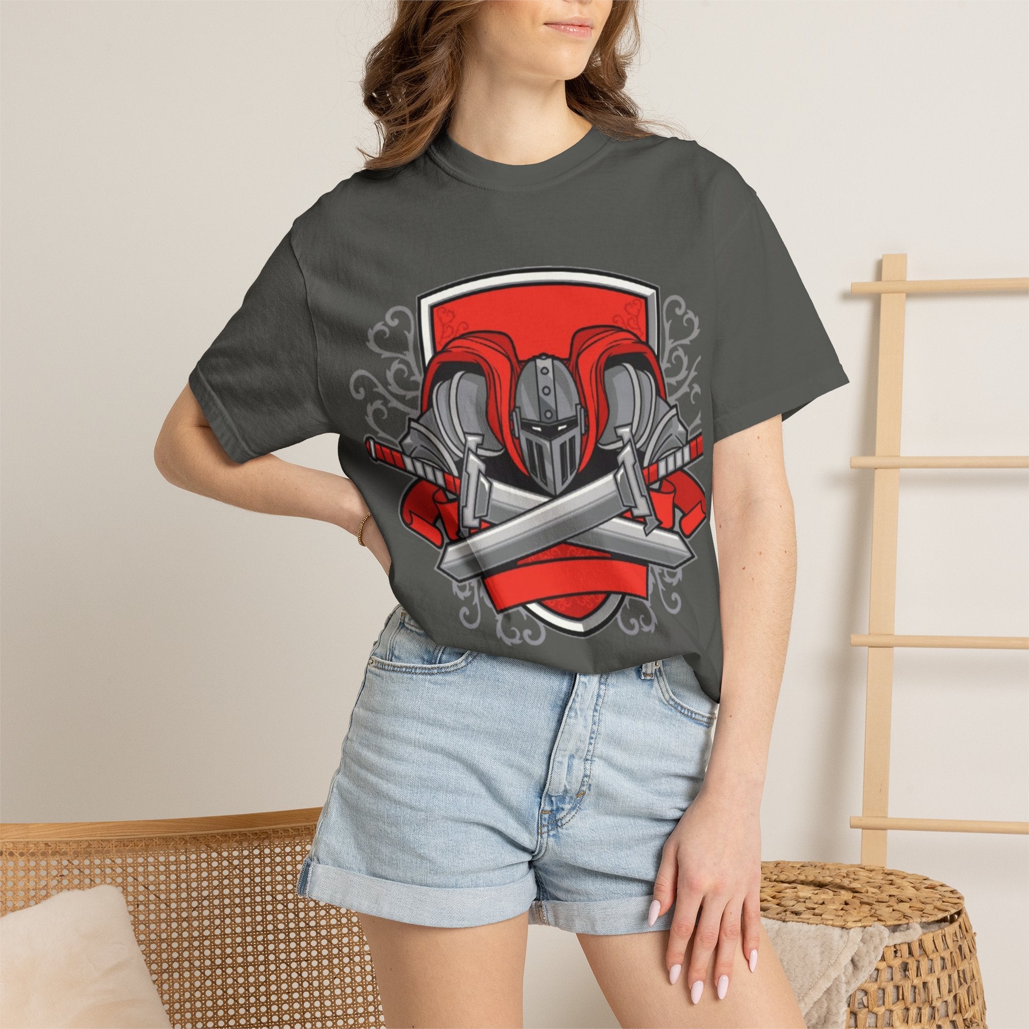 Knight Helmet & Crossed Swords T‑Shirt — “Live by the Sword, Die by the Sword” Medieval Graphic Tee