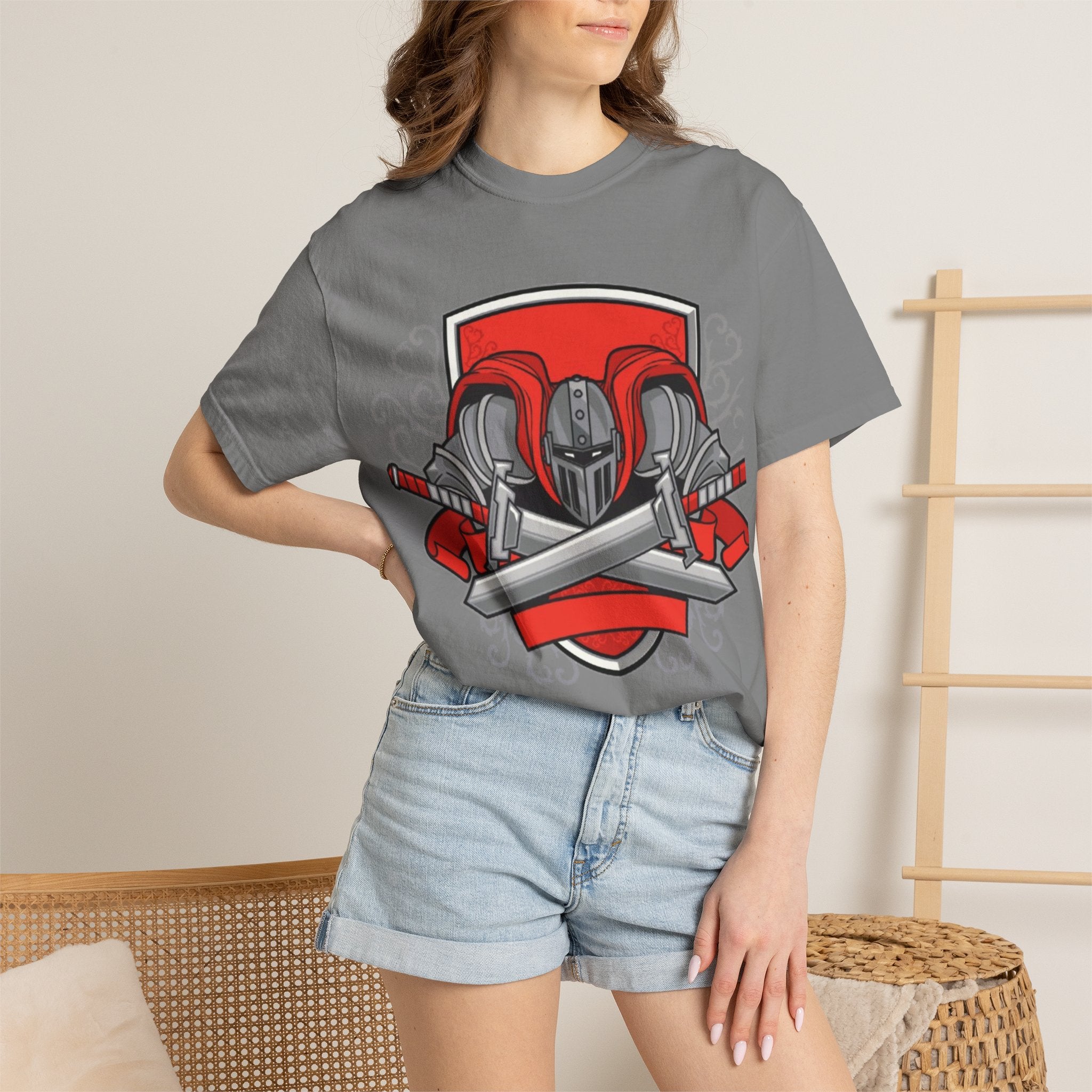 Knight Helmet & Crossed Swords T‑Shirt — “Live by the Sword, Die by the Sword” Medieval Graphic Tee