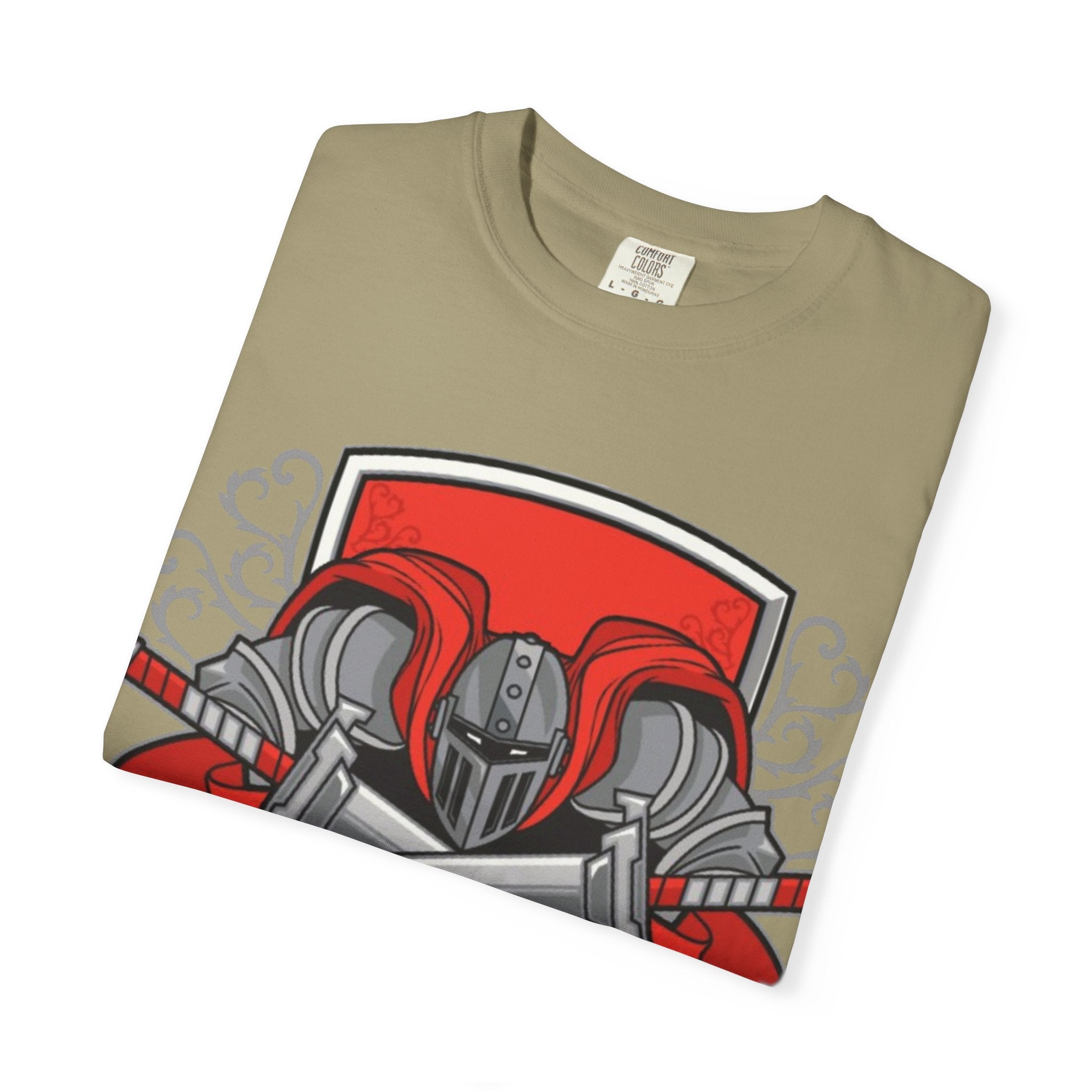 Knight Helmet & Crossed Swords T‑Shirt — “Live by the Sword, Die by the Sword” Medieval Graphic Tee