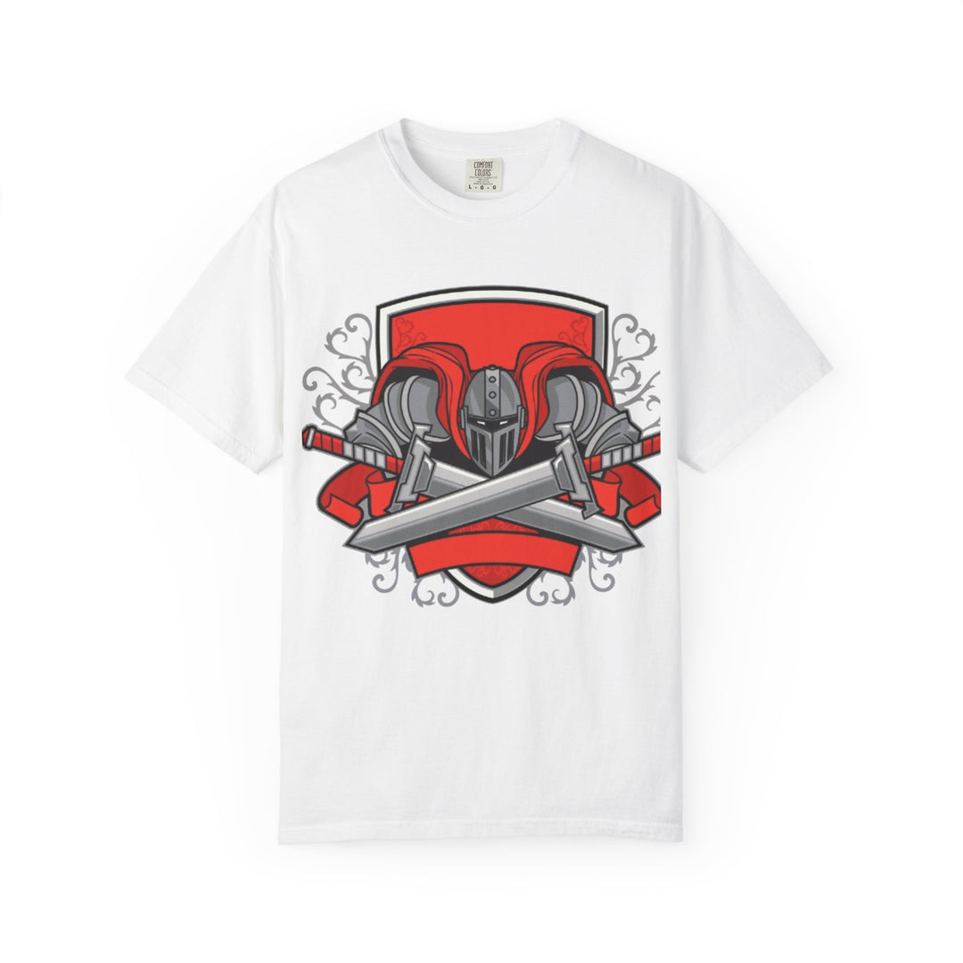 Knight Helmet & Crossed Swords T‑Shirt — “Live by the Sword, Die by the Sword” Medieval Graphic Tee