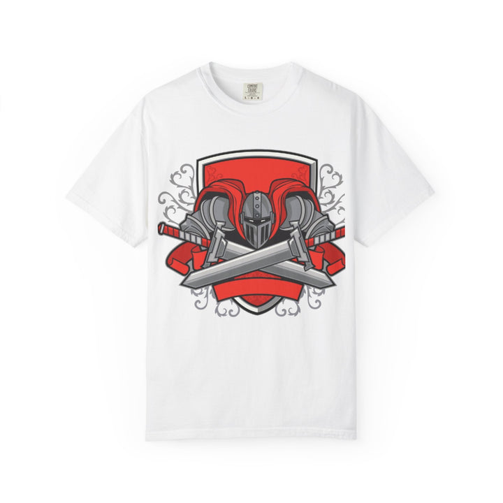 Knight Helmet & Crossed Swords T‑Shirt — “Live by the Sword, Die by the Sword” Medieval Graphic Tee